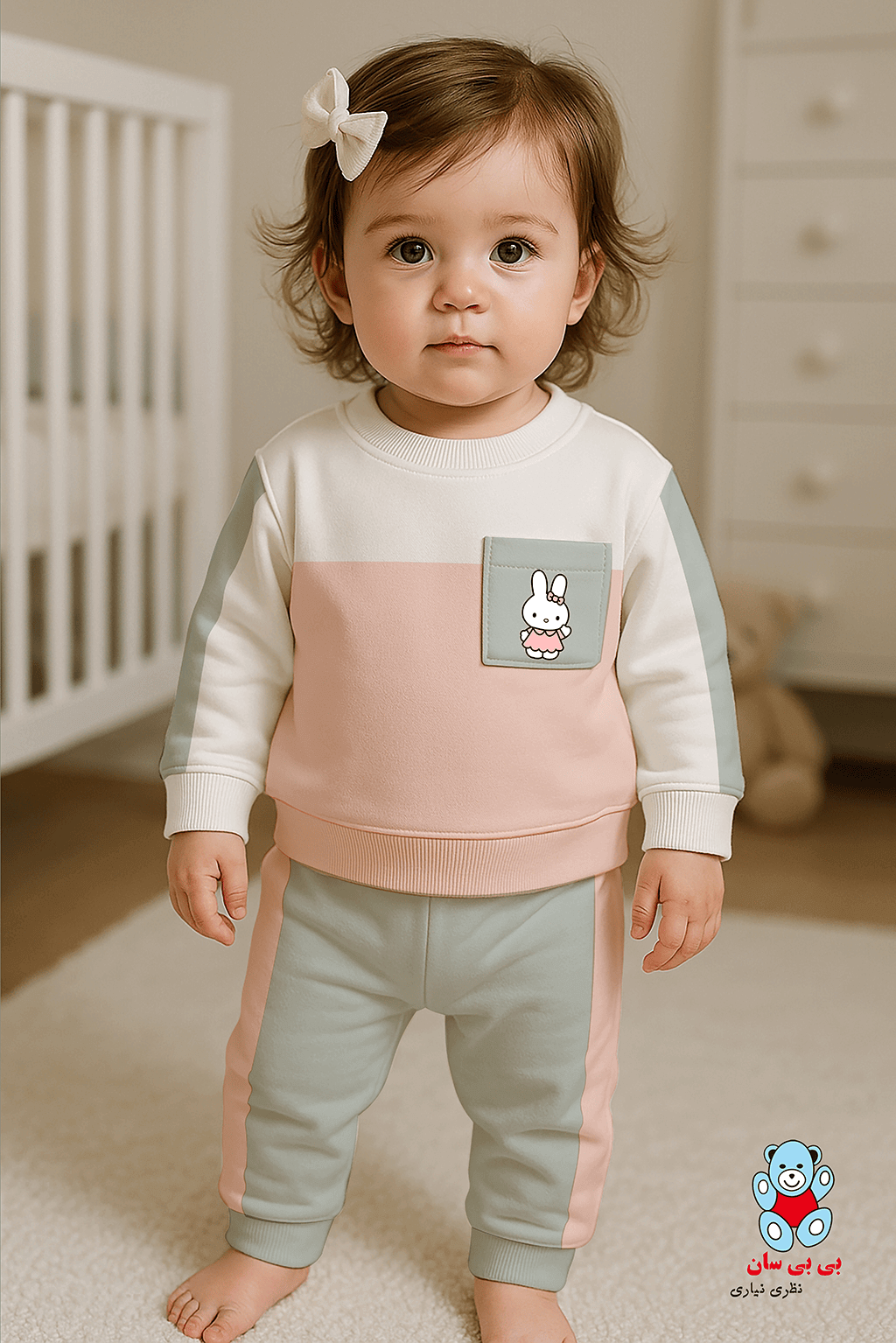 بلوز شلوار دخترانه بی بی سان طرح کیتی در دو رنگ صورتی و طوسی کد 2083