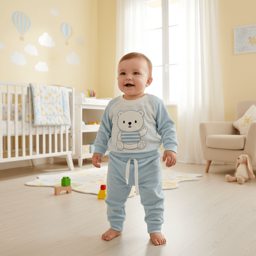 بلوز شلوار مخمل بی بی سان کد 3008 در دو رنگ آبی و طوسی